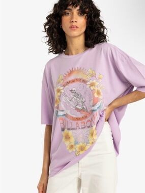 Billabong Lavender Graphic Surf Tee with Yellow Floral Accents
